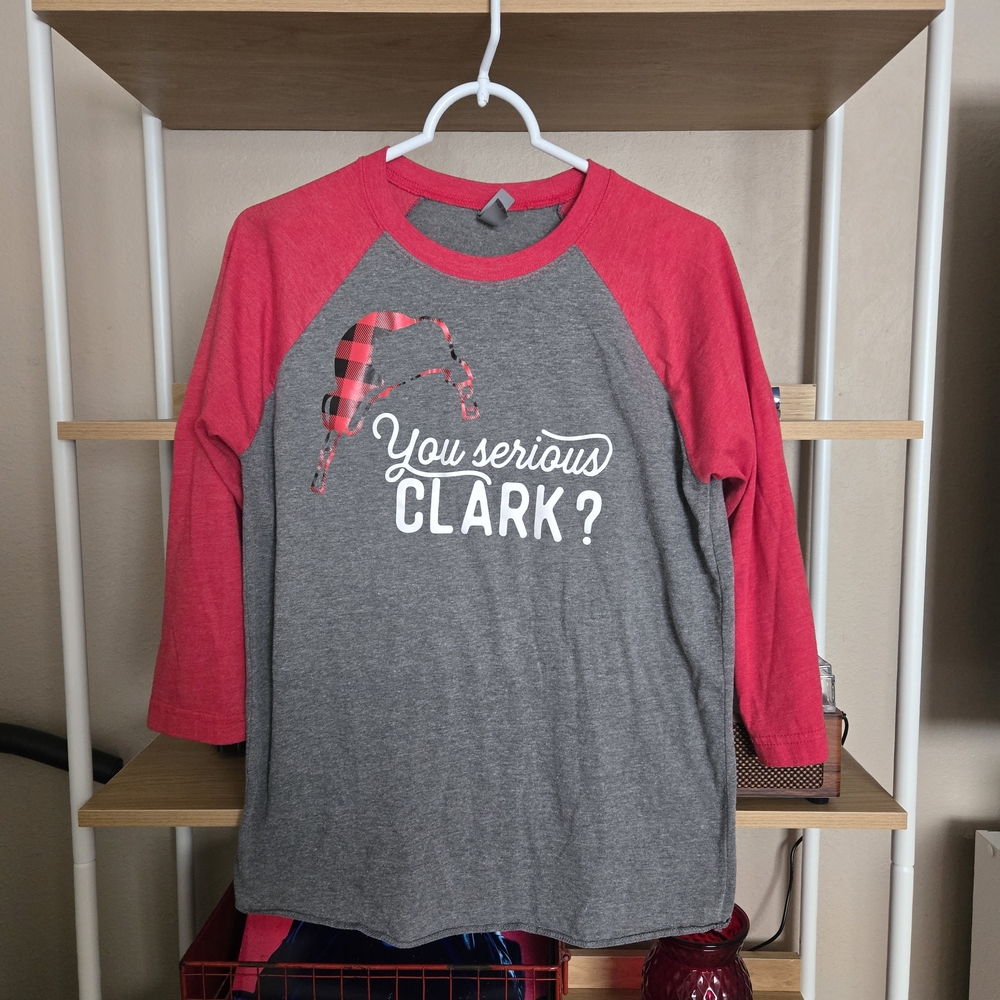 ​Christmas Vacation Baseball Tee Gray & Red Women's Raglan Holiday Shirt Small